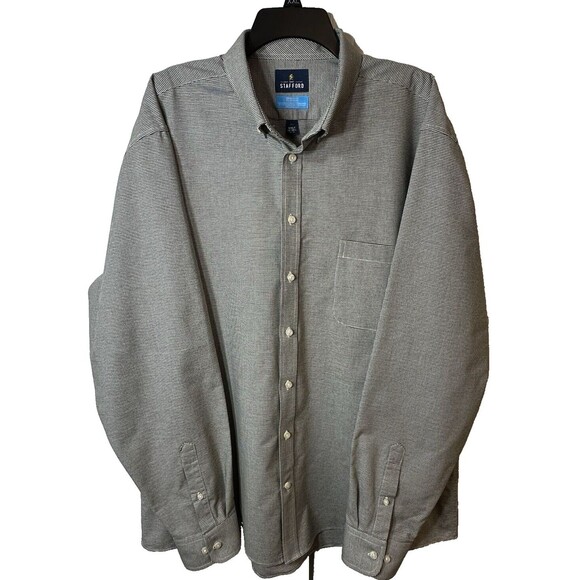 Stafford CoolMax Shirt Men's  XXLT Tall 18-18.5 38/39 Houndstooth Button-Up LS - Picture 1 of 10